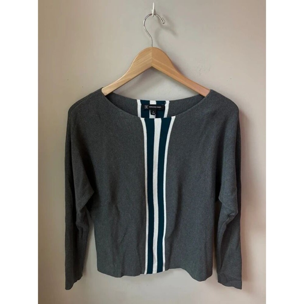 INC Gray Teal Stripe Batwing Dolman Sweater Small